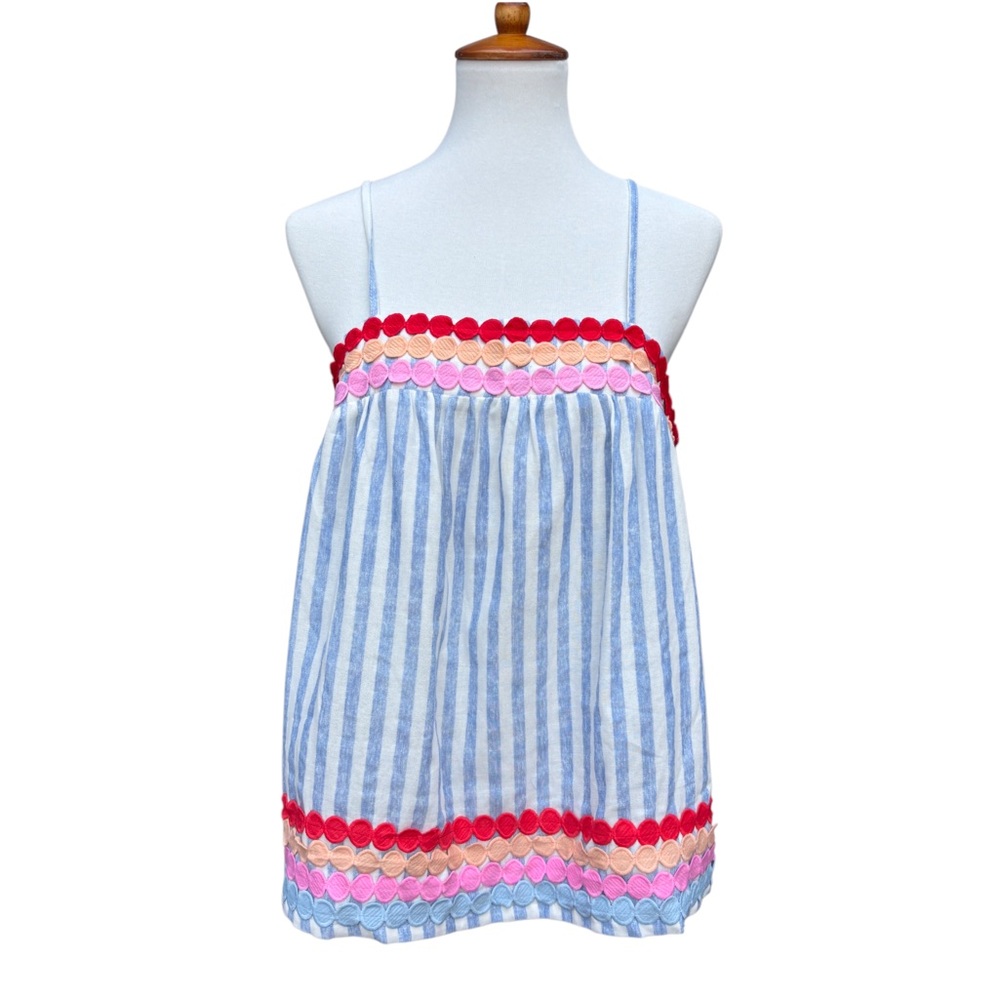 Entro Women’s L Cotton Striped Smocked Tank Top With Colorful Dot Detailing - Picture 4 of 12